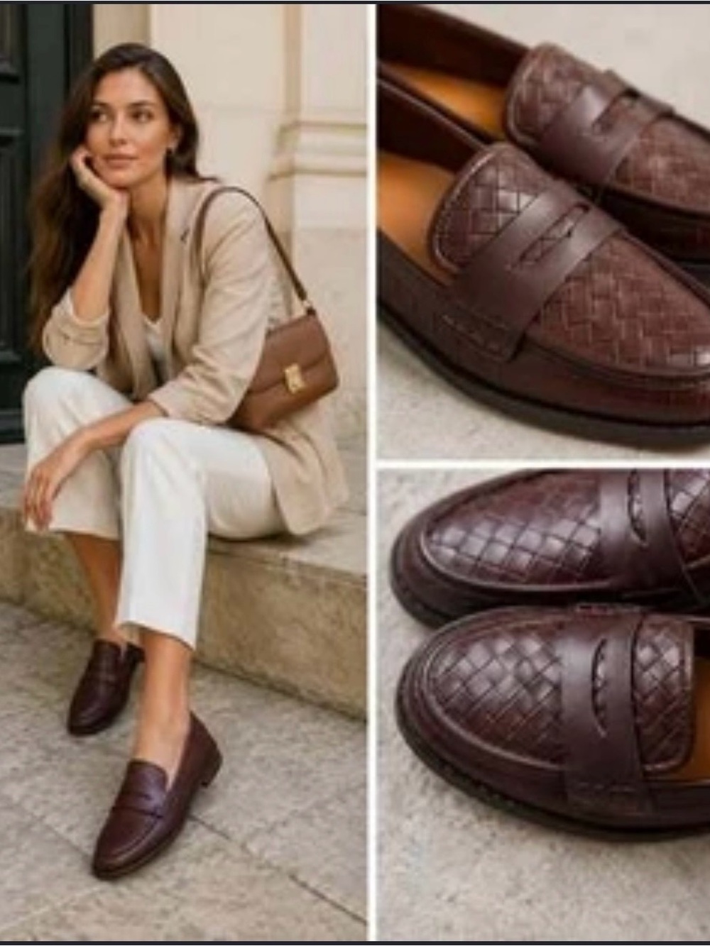 J. Crew Factory Dark Brown Woven Texture Penny Loafers